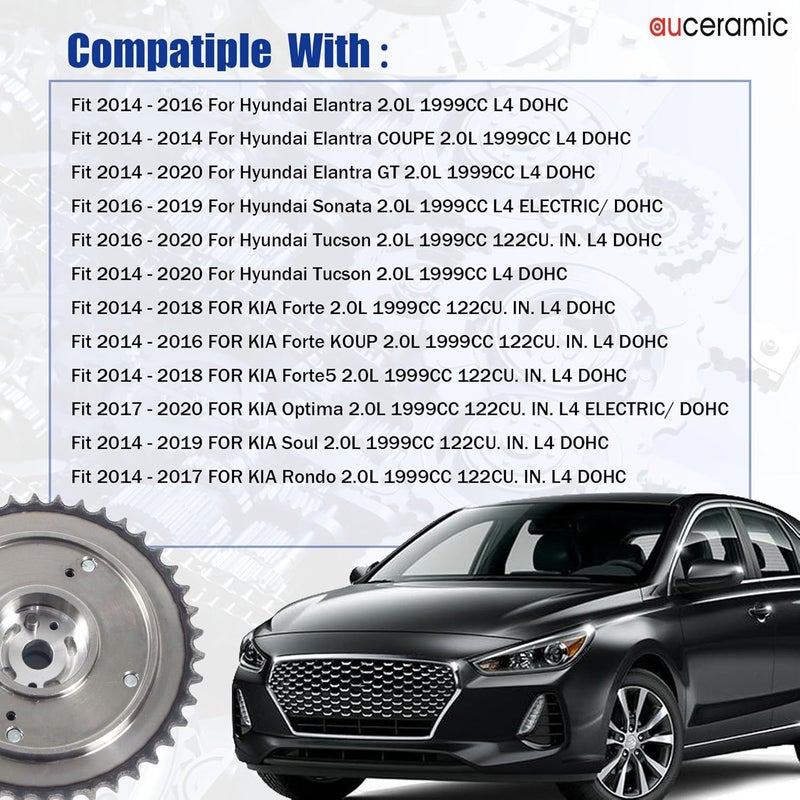 AUCERAMIC 243502E200 243502E201 Single Timing Camshaft Gear Fit 2014-2020 for Hyundai Elantra Coupe GT Sonata Tucson for KIA Forte KOUP Forte5 Optima Soul Rondo 2.0L CVVT Intake Sprocket (1pc) - Image 2